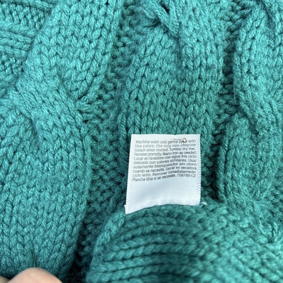 St. Johns Bay Cable Knit Sweater Womens Sz L Green Button up Cardigan Preppy Mom - Picture 11 of 11